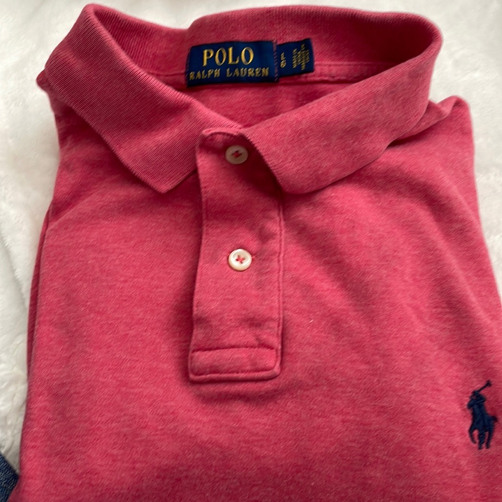 Used. Classic-Fit Soft Cotton Polo Shirt. Color: Light Red. Size: L